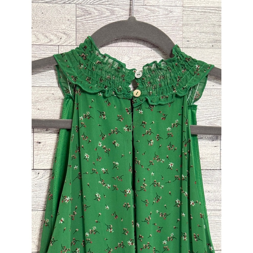 West Kei Vibrant Green Floral Halter High-Low Smocked Waist Lined Dress Sz-Small - Picture 9 of 10
